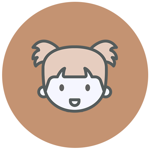 Smiling child’s face icon with pigtails, representing pediatric dentistry – Acton Dentist | Acton Family Dental